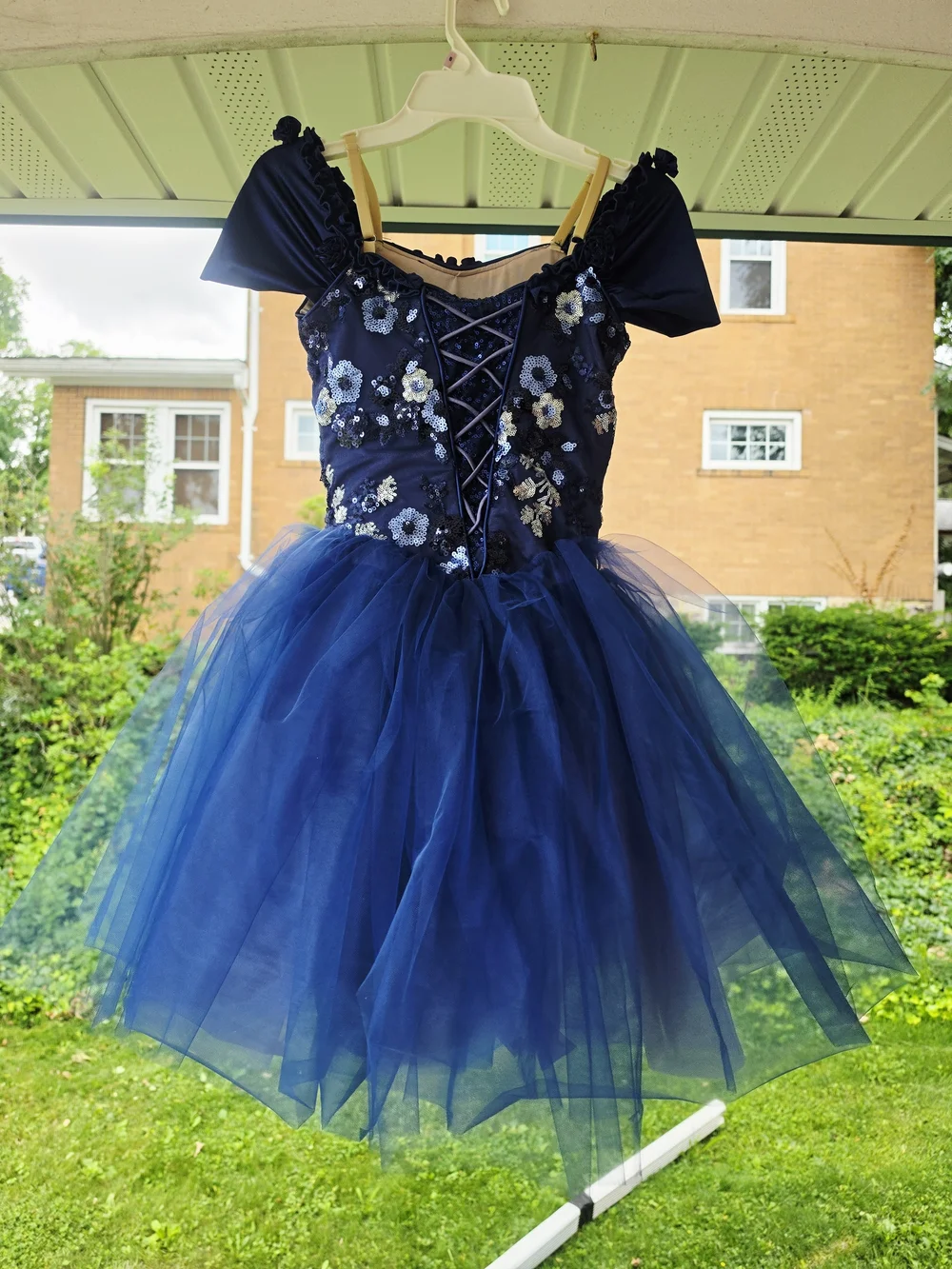Weissman Navy Blue Floral Sequin Tulle Costume Dress